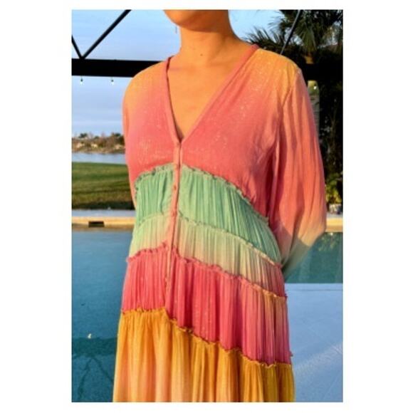 Rococo Sand Zale Metallic Pastel High-Low Maxi Dress $498 NWT Size L - Picture 5 of 9